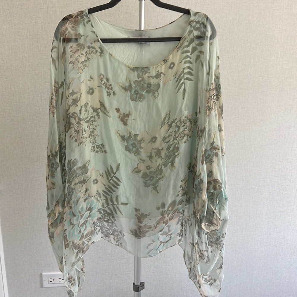 Angela Mara Flowy Turquoise Blouse